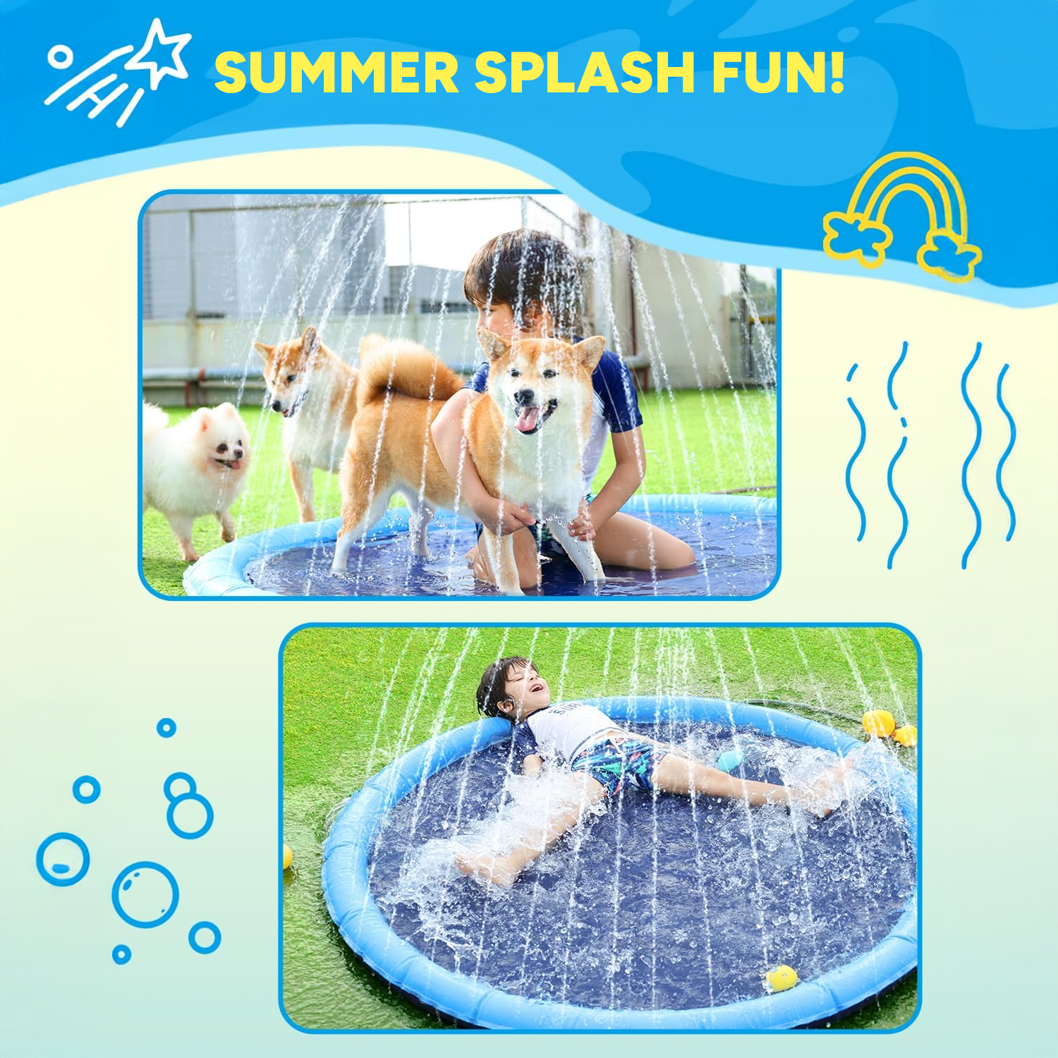 Dog Splash Pad – Inflatable Pet Pool & Sprinkler Mat for Summer Outdoor Play & Cooling