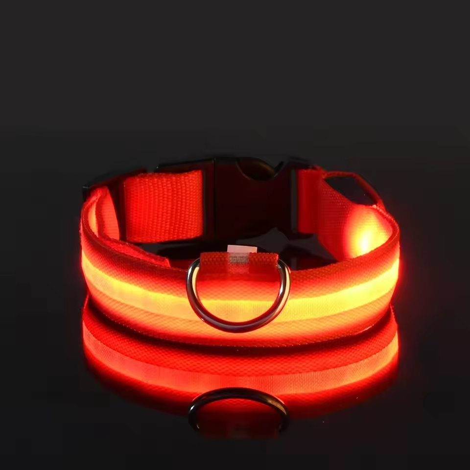 LED Nylon Dog Collar – USB Rechargeable or Battery Powered Safety Light