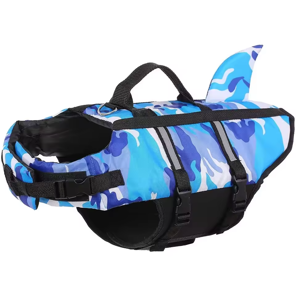 Shark Fin Dog Life Jacket – Camouflage Safety Vest with Handle & Leash Clip