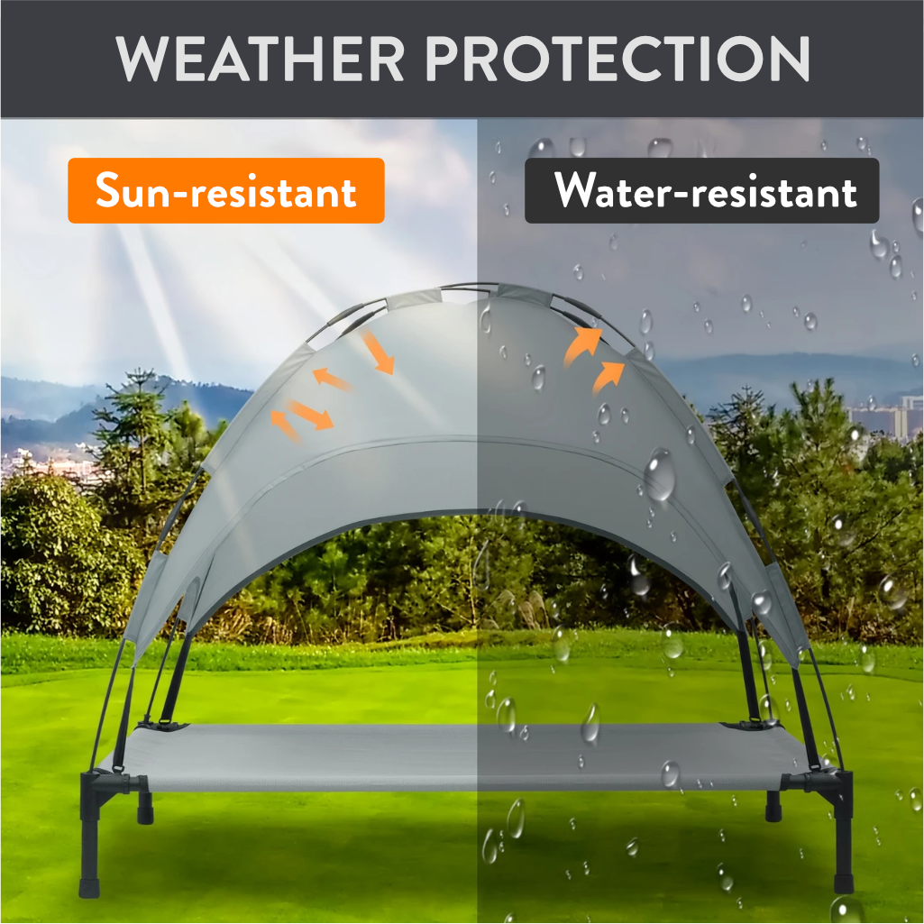 Elevated Dog Bed with Canopy – Breathable Outdoor Lounger for Small to Medium Dogs